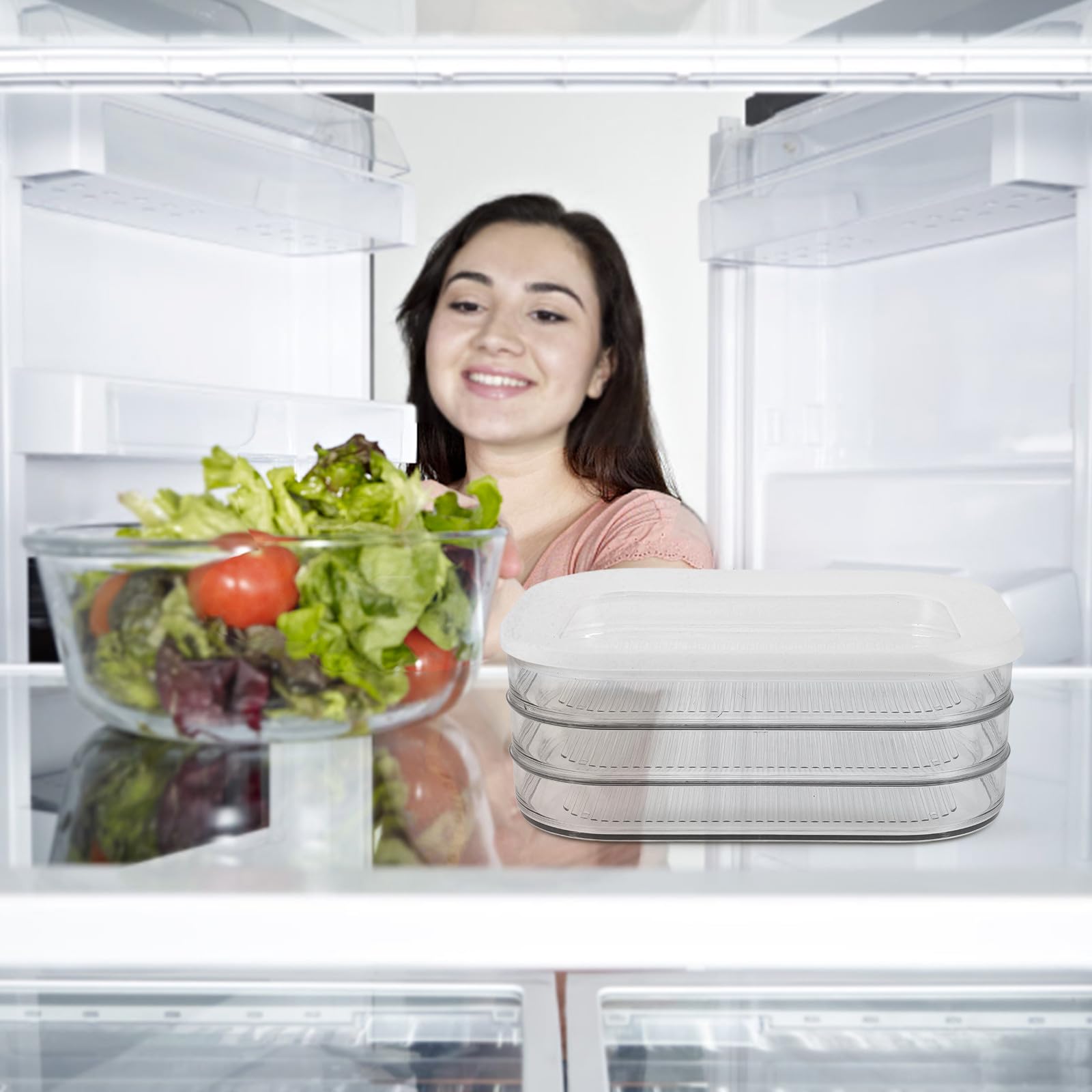 Contenedor para Almacenar Alimentos Tapa Transparente, Hermético Acrílico, Adecuado para Conservación de Tocino y Fiambres en Refrigerador