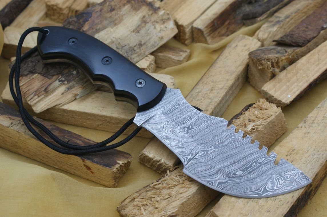 Handmade Damascus Hunting Knife with Leather Sheath - 10" Tracker Knife with Micarta Handle - Survival Knife - Camping Knife Best Gift for Men and Women
