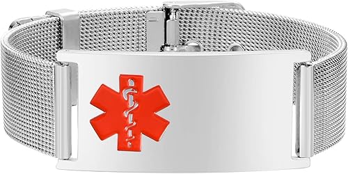 XUANPAI Pulseras de alerta médica personalizadas, pulseras ajustables de acero inoxidable para identificación de emergencia, pulseras de