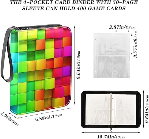 Miniatura 3 de Carpeta de tarjetas coloridas con 4 bolsillos para tarjetas coleccionables con 50 fundas para coleccionista de tarjetas, soporte para álbum para 400