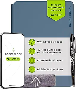 Rocketbook Pro Smart Reusable Notebook, Lined & Dotted Pages, Letter Size 8.5x11, Blue