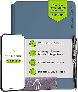 Rocketbook Pro Smart Reusable Notebook, Lined & Dotted Interchangeable Pages, For Work and Business Meetings, Letter Size 8.5x11, Blue