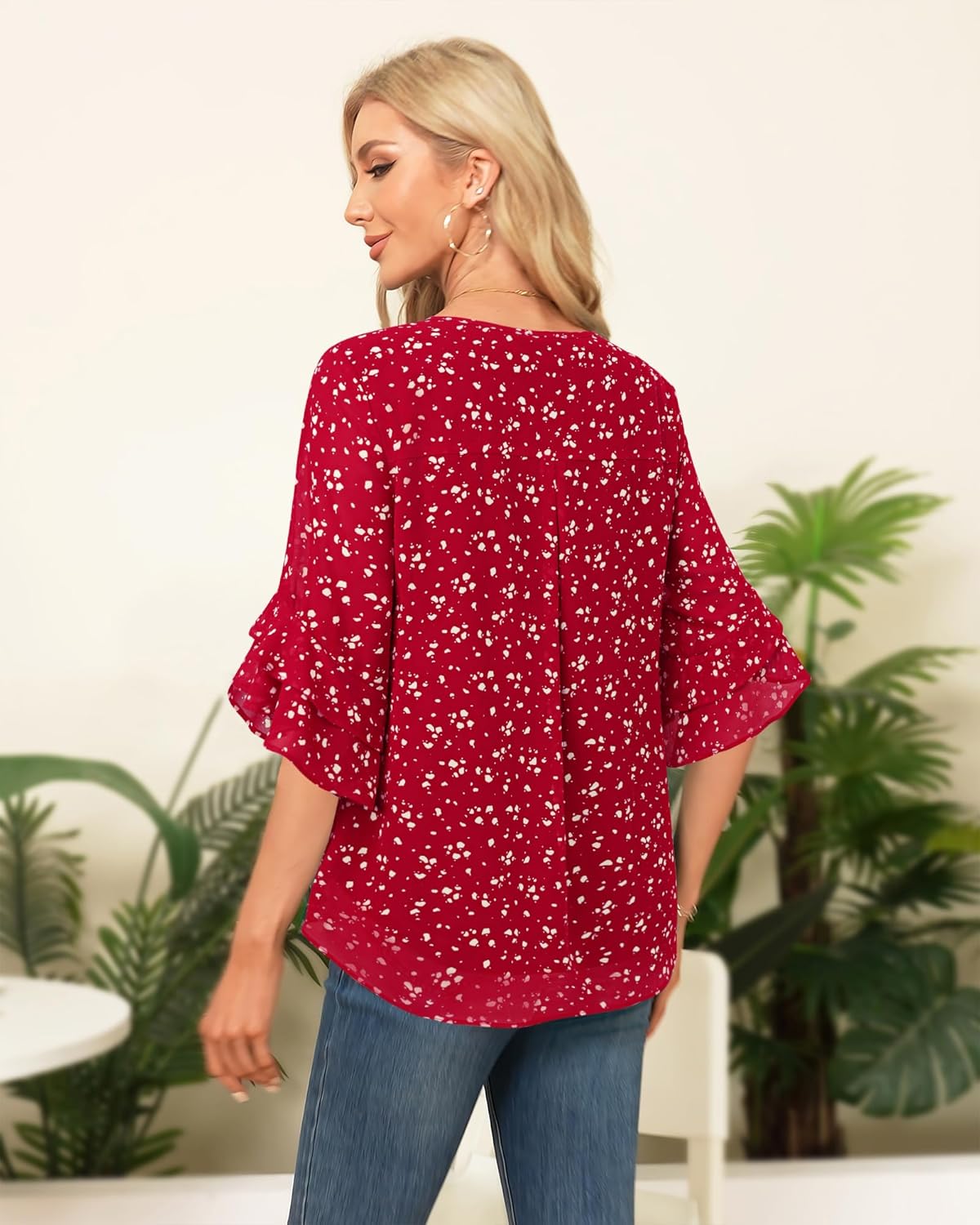 VALOLIA Womens Blouses 3/4 Sleeve Dressy Tops Business Casual Double Layers Shirts - Image 3