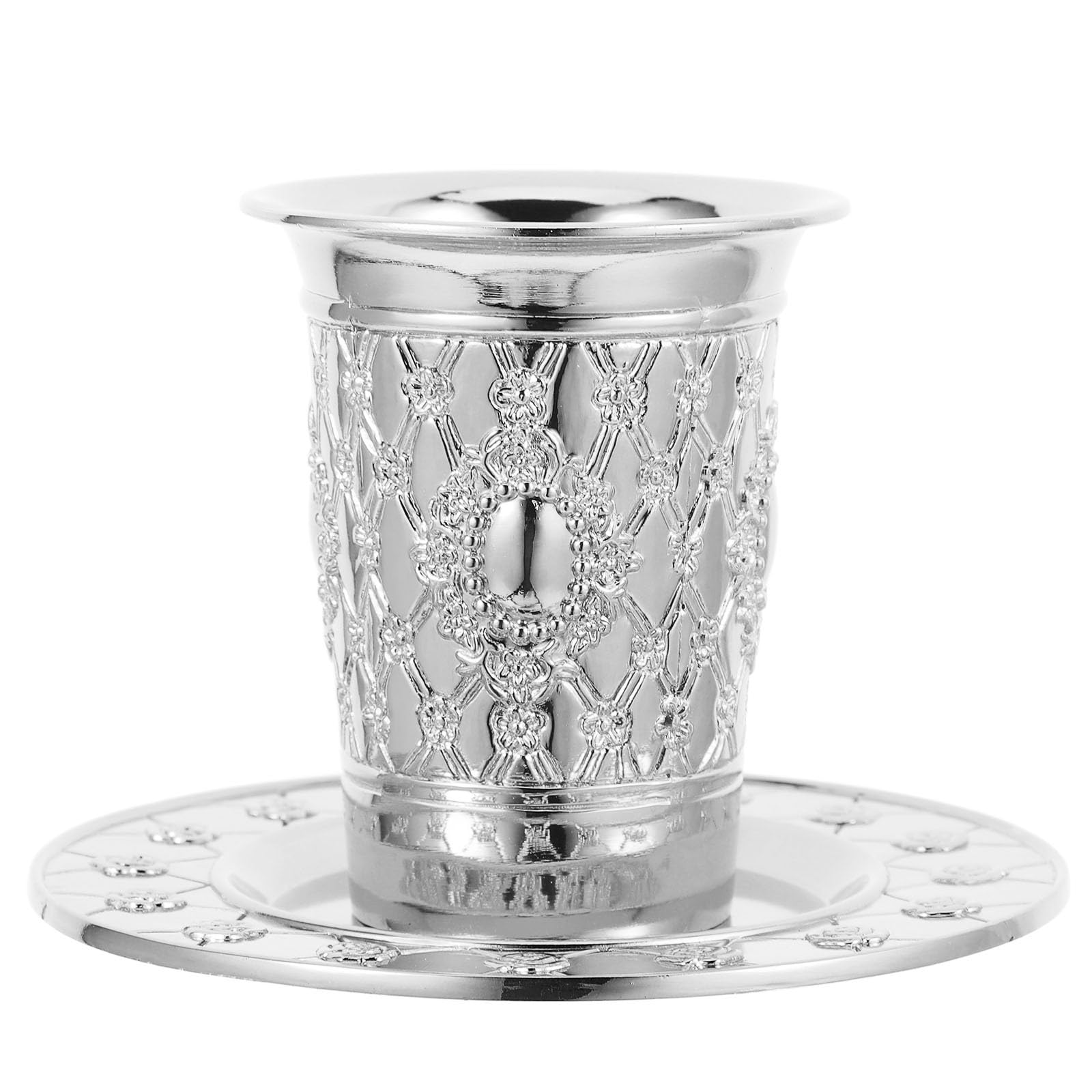 Tasse de fête de Shabbat décorative en métal ciselé avec soucoupe d'offrande