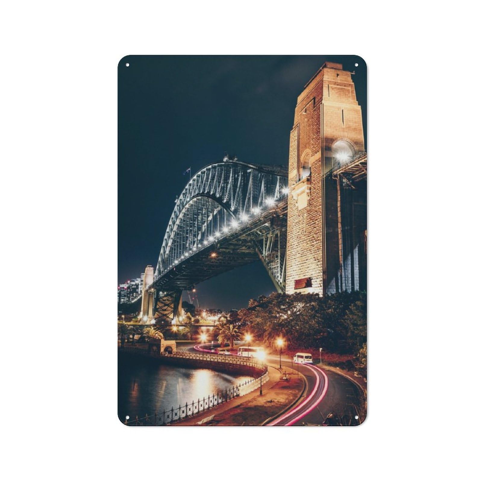 Junmoney Sydney Harbour Bridge Metal Plaque 30X20cm With For Garage Wall, Retro Decor, For Themed Interiors In Garages And Workshops