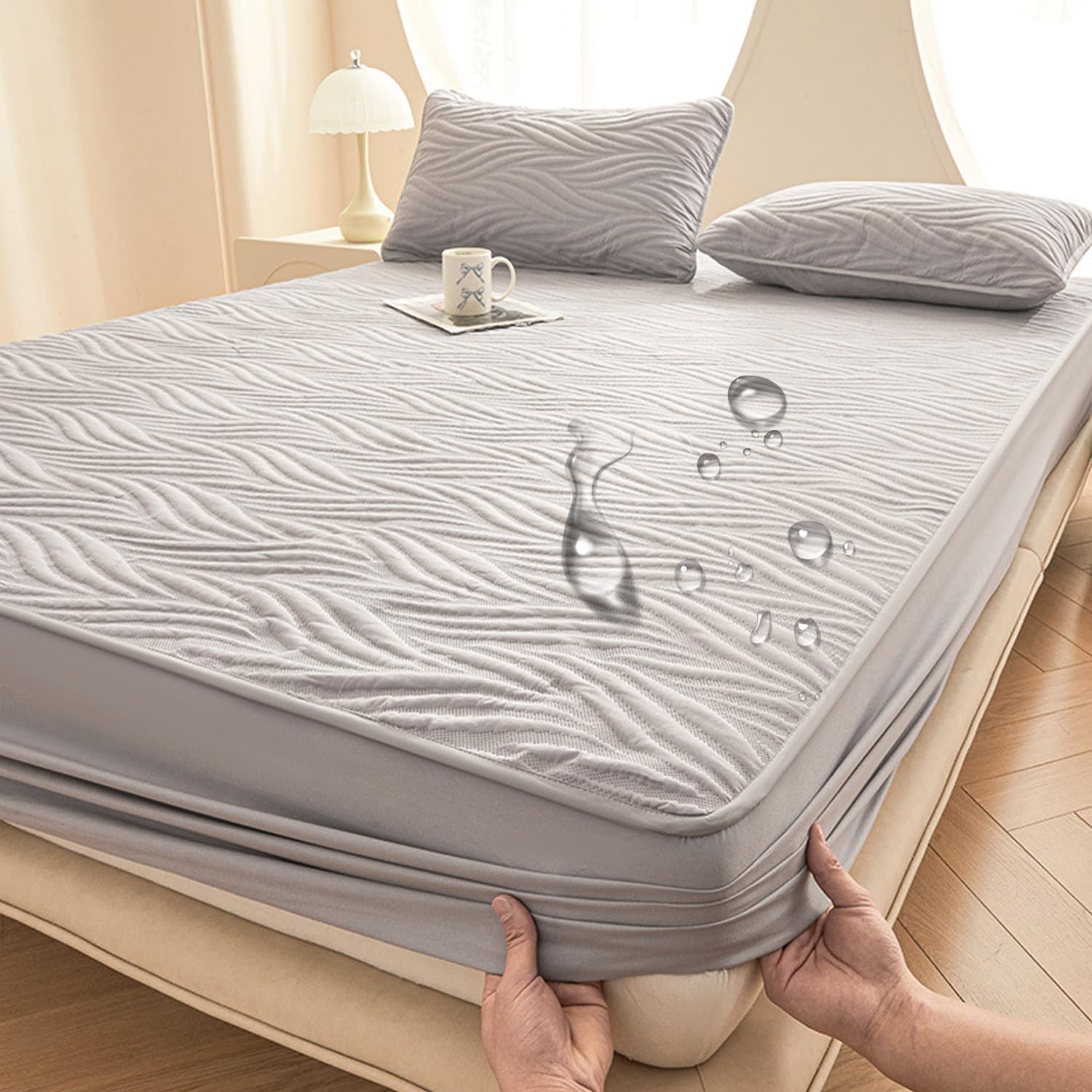 100% Waterproof Queen Mattress Protector Comfortable Bed Cover with 10In Deep Pocket Breathable Fitted Sheet with Elastic Band Full Wrap Washable Mattress Topper,Green,180x200cm(King)