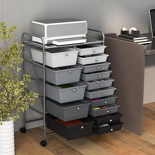 Miniatura 2 de RELAX4LIFE Carritos de almacenamiento de 15 cajones, carrito móvil con ruedas, organizador de manualidades para organización y almacenamiento en el