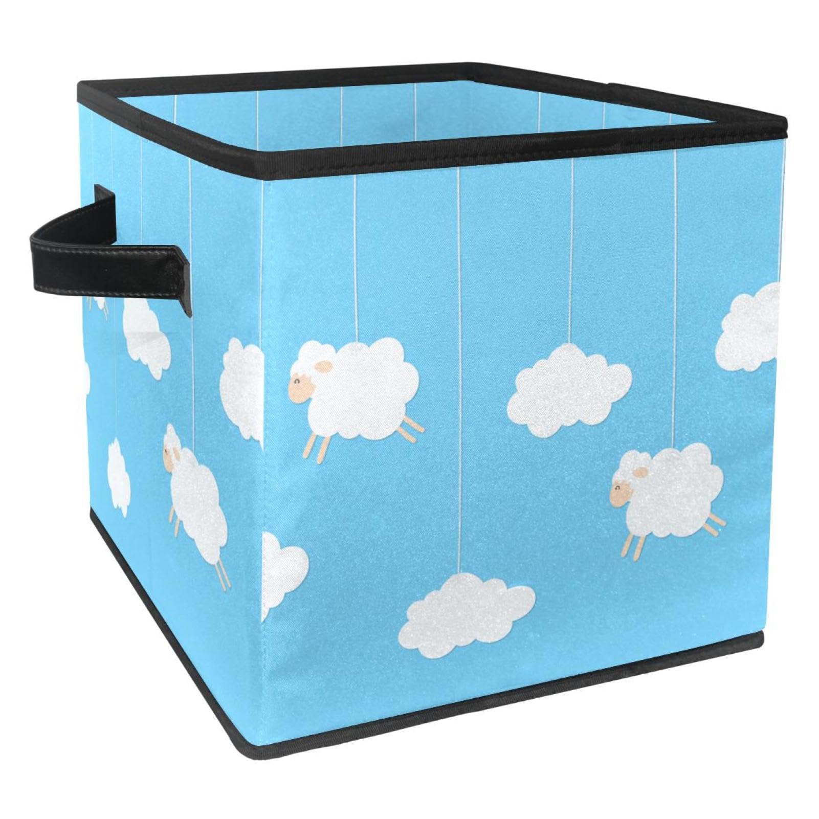 Boîte de rangement pliable mouton cube en tissu avec poignées pour placard de chambre