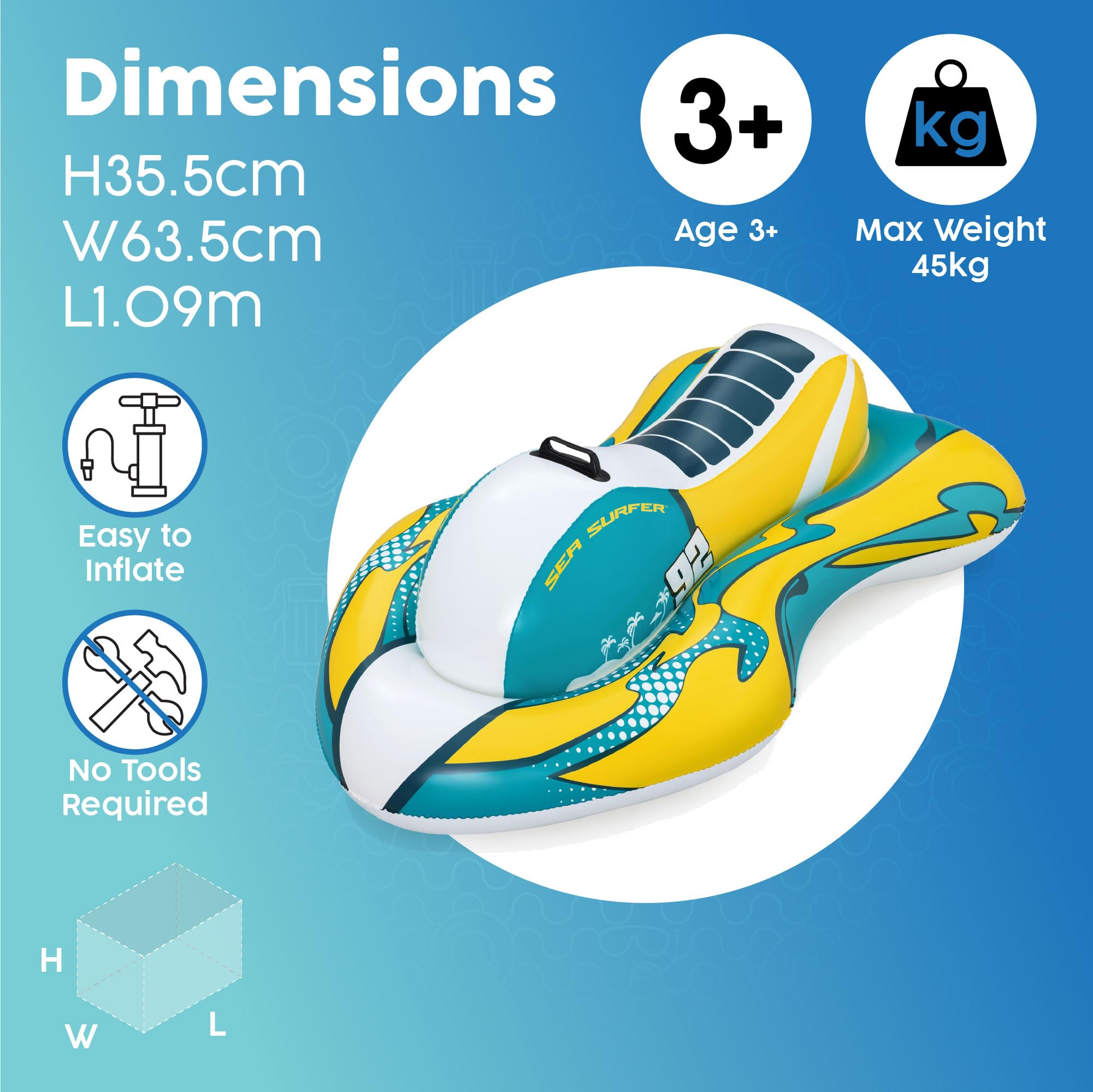 Bestway Sea Surfer Kids Ride-On Pool Float Jet Ski Inflatable with Handle for Ages 3+, Placeholder - Image 4