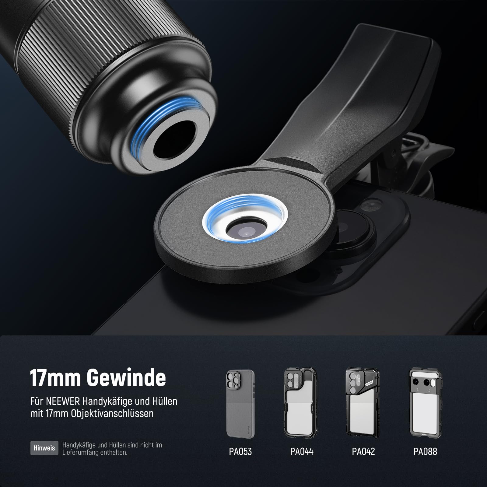 NEEWER 400mm Teleobjektiv für Smartphone Kamera mit 17mm Objektivclip mit Gewinde 70cm minimale Makro Fokusdistanz 2X Zoom für Rückplatte Phone Käfig Hülle kompatibel mit iPhone Samsung Android, LS-78