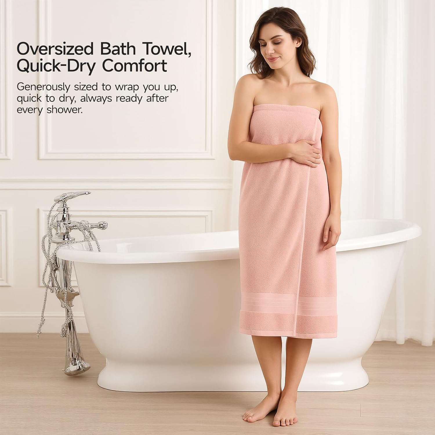 REDKISS Pink Bath Towels Set of 4, Extra Large Bath Sheets 27 X 59 Inches, 100% Cotton, 600 GSM, Quick Dry, Ultra Soft & Super Absorbent Bathroom Towel Sets for Bathroom, Gym, Spa, Pool & Hotel