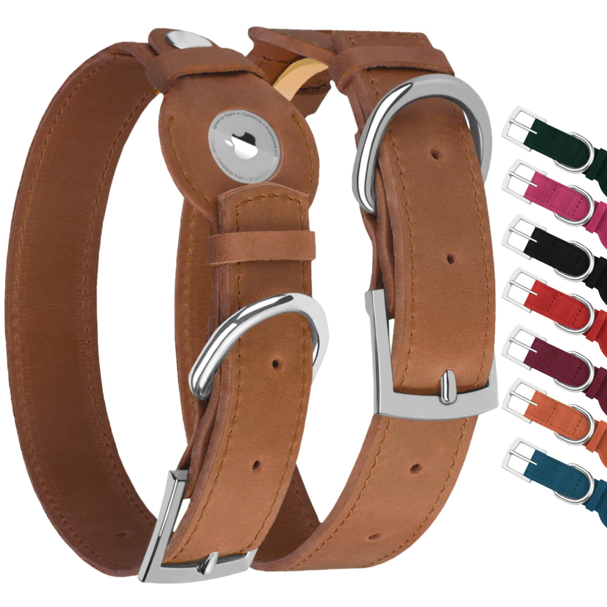 Collier Apple Air Tag en cuir marron pour des balades sereines en forêt