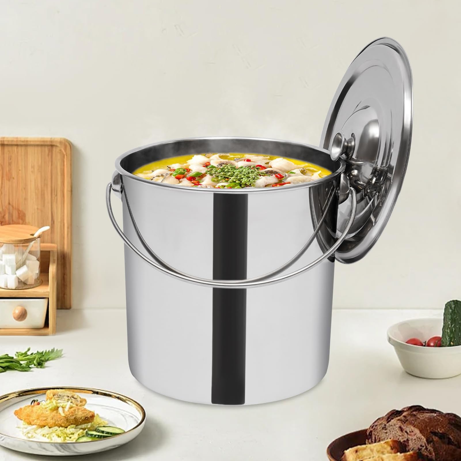 THEGA 20 L Extra Dicker Edelstahl -Fass, Großer Stock Topf Mit Deckel, Eimer Wasserspeicher Mit Deckel Eimer Küche Lebensmittel Eimer Milk Eimer Edelstahl -Isolierung Eimer Eimer