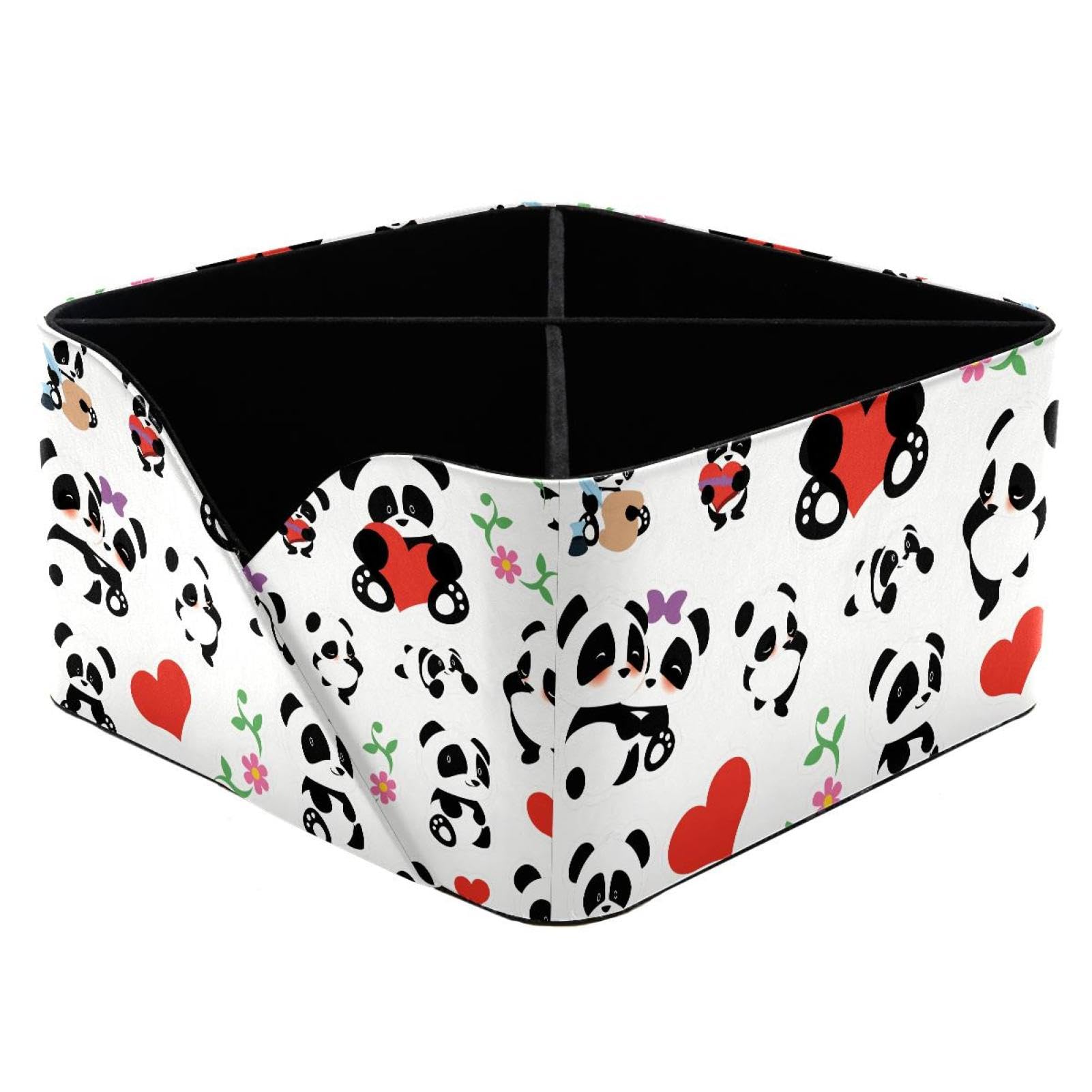 KengjuTesu Pandas with Heart Desktop Organizer Pen Holder, Rectangular Pencil Cup for Office, Study and Makeup Stations