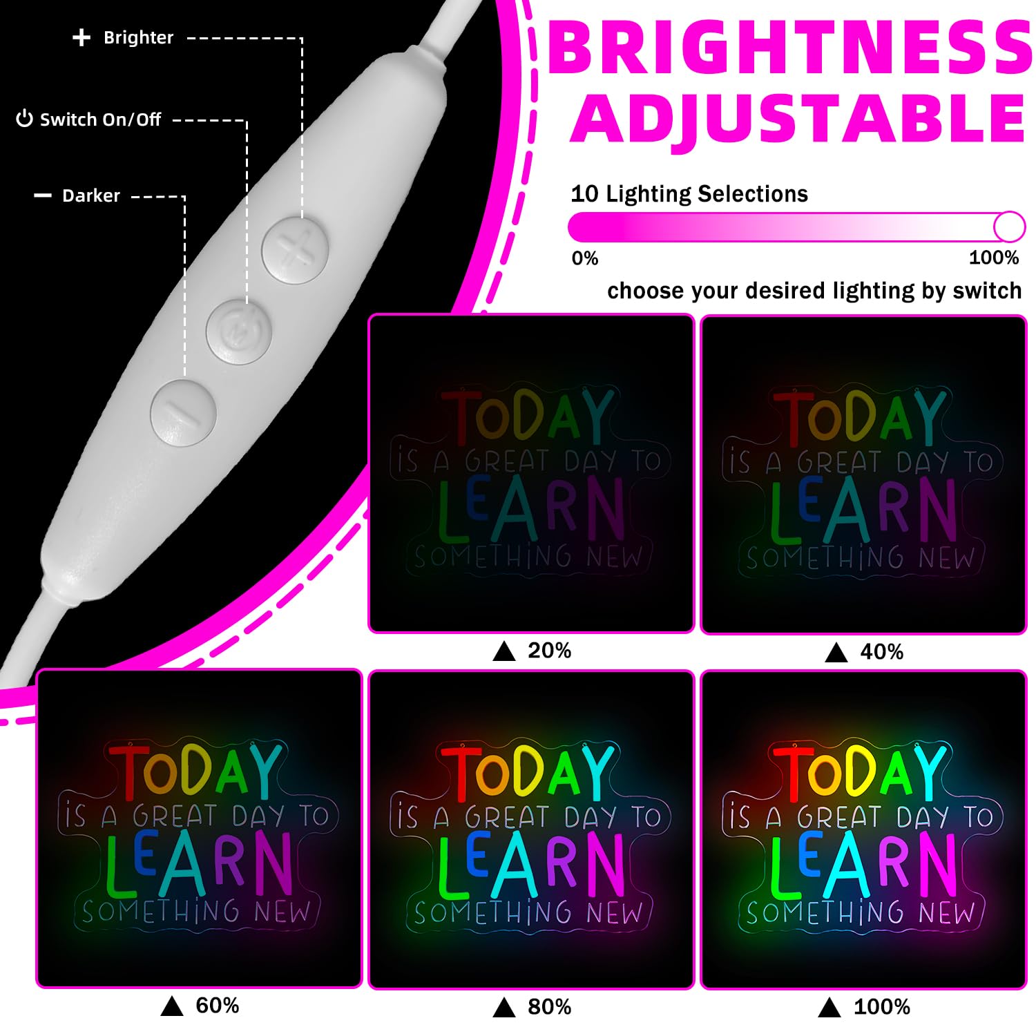 Neonschild mit Aufschrift "Today Is A Great Day to Learn Something New", Wanddekoration, dimmbar, Klassenzimmer, LED-Schild, Schulanfang, Dekoration, Schulanfang, Neon-Leuchtschild für Klassenzimmer