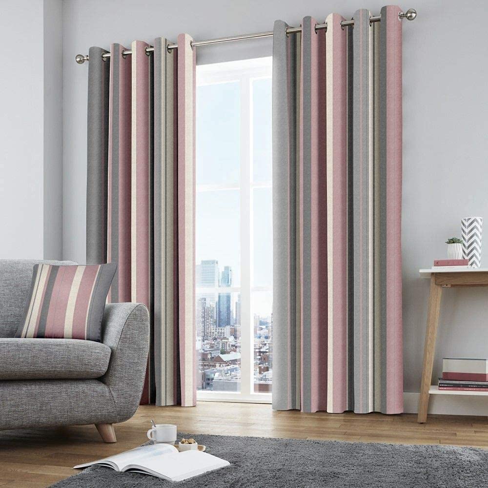 Blush Fusion Whitworth Stripe Eyelet Curtains