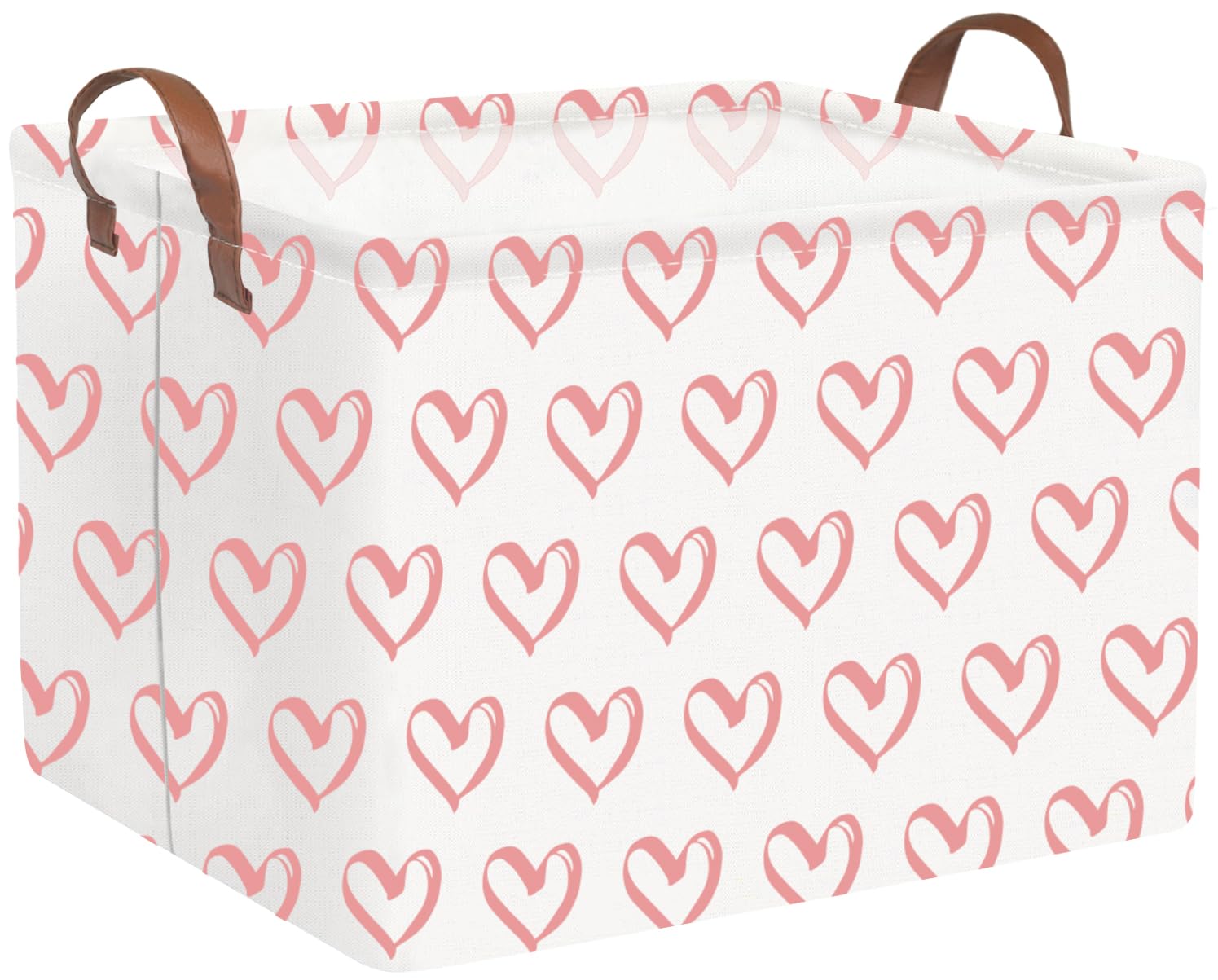 FXOLCSHE Rectangular Valentines Basket,baby Gift Baskets Empty,Pink Gift basket with Handle Organizer,Heart Print easter Baskets,Girl Room Decor(Pink hearts)