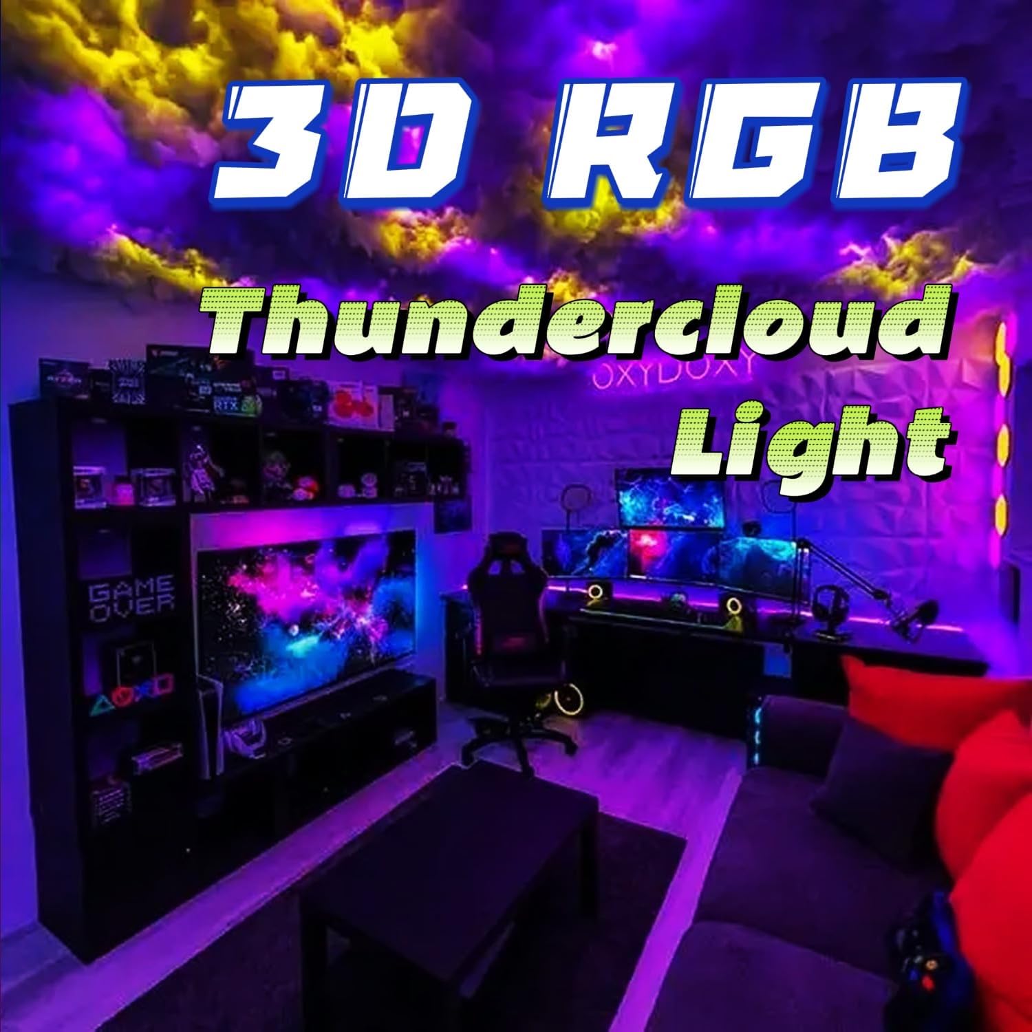 16/32 Fuß RGB 3D-Gewitterwolken-Lichtleiste, Stimmungsvolle Deckenbeleuchtung, Musik- Und Sprachsteuerung, Mehrfarbiger Lichtstreifen For Die Dekoration Von Gaming-Zimmern(32ft)