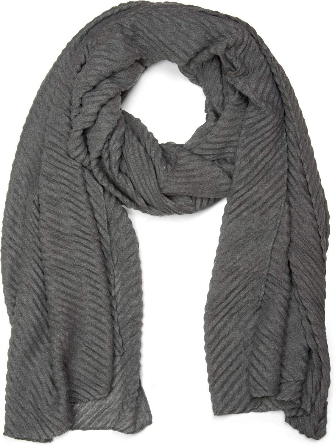 styleBREAKER Damen Schal Fein Gekrepppt – Plissee-Design, Dunkelgrau, 96 x 192 cm