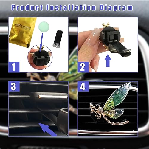 Miniatura 3 de 2 clips de ventilación de libélula brillantes, bonitos clips de ventilación de ambientadores de automóvil de cristal, clip de ventilación para