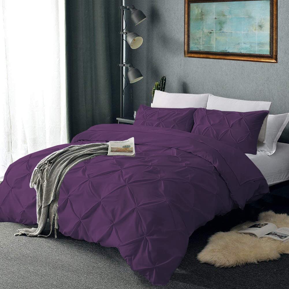 Pinch Pleated 1 Piece Duvet Cover 100% Egyptian Cotton 800 Thread Count with Zipper & Corner Ties, King/California King (94