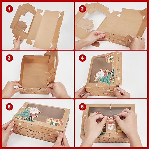 Miniatura 3 de Paquete de 24 cajas de galletas de Navidad para regalo, caja de panadería de Navidad con ventana, caja grande de papel kraft para hornear con tapas