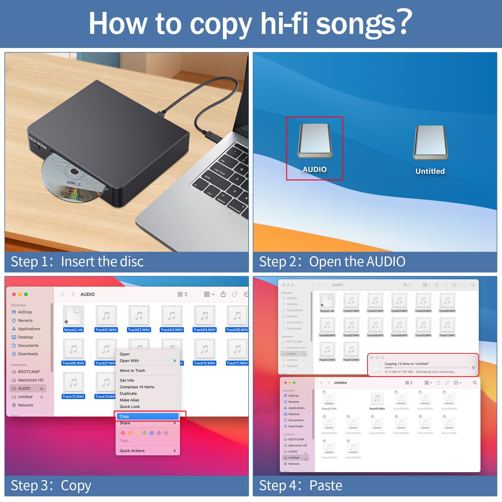 High Fidelity CD Ripper Player, 1:1 Bit Format Reading and Ripping