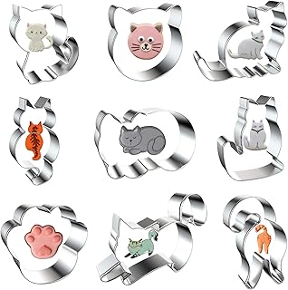 9 PCS Cat Cookie Cutters Set, Assorted Cat Shape Metal Cookie Cutters, Cat Face, Cat Butt, Cat Paw Cookie Cutters Molds fo...