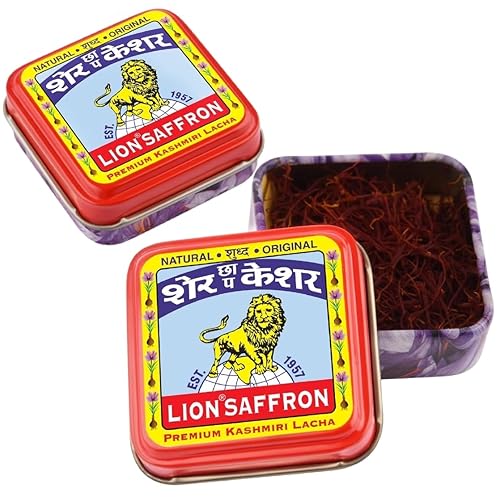 LION SAFFRON, Azafrán original de CachemiraKesarAzafran (certificado grado A +) para Biryani, arroz, té, cocina, Kesar Tilak, belleza y salud