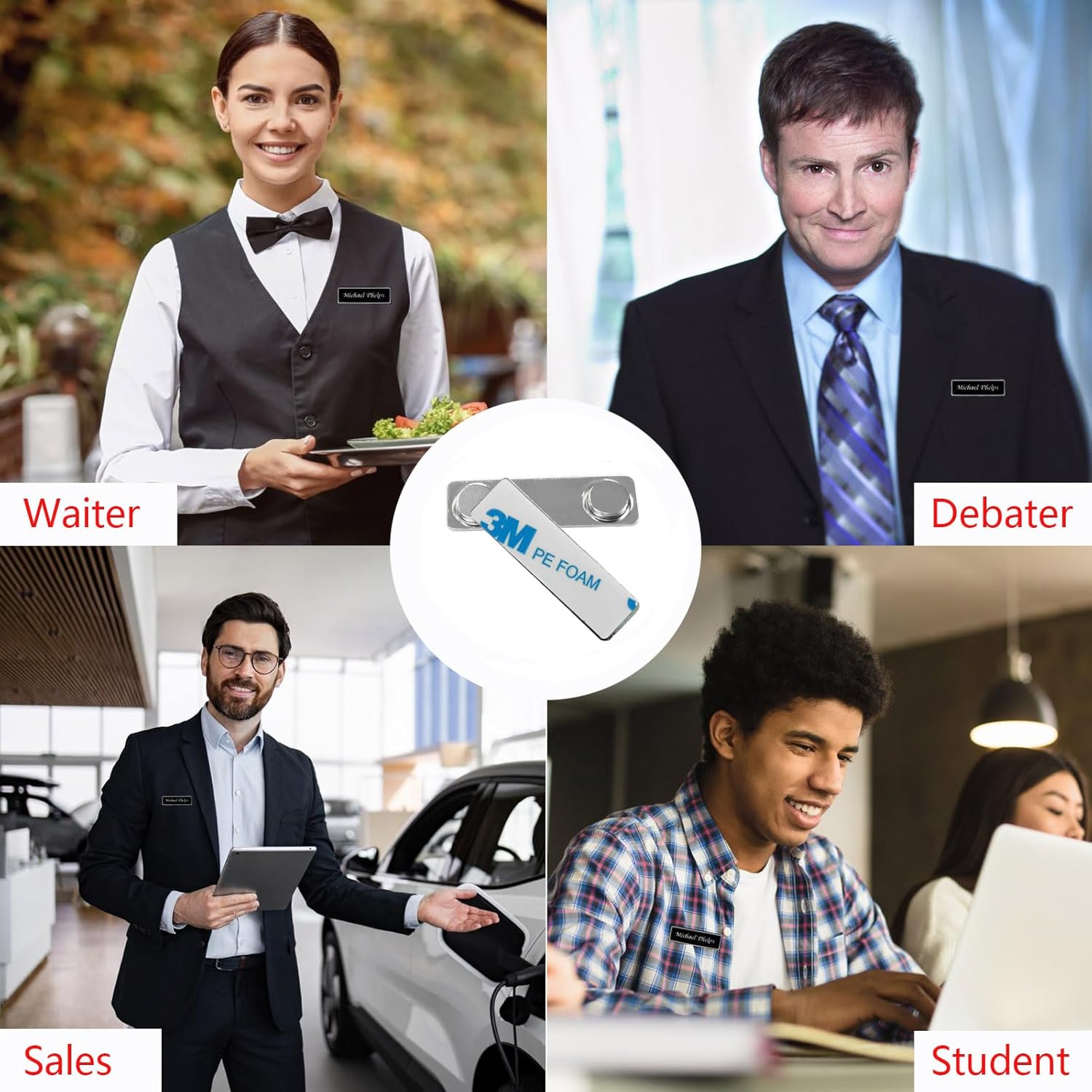 Upgraded Strong Name Tags/ID Badge Magnets, 10 Pack Magnetic Name Badge Holders with Steel Back Plate, Fastener with Adhesive on Front Plate, High Strength Neodymium Magnets ID Holder - Image 6