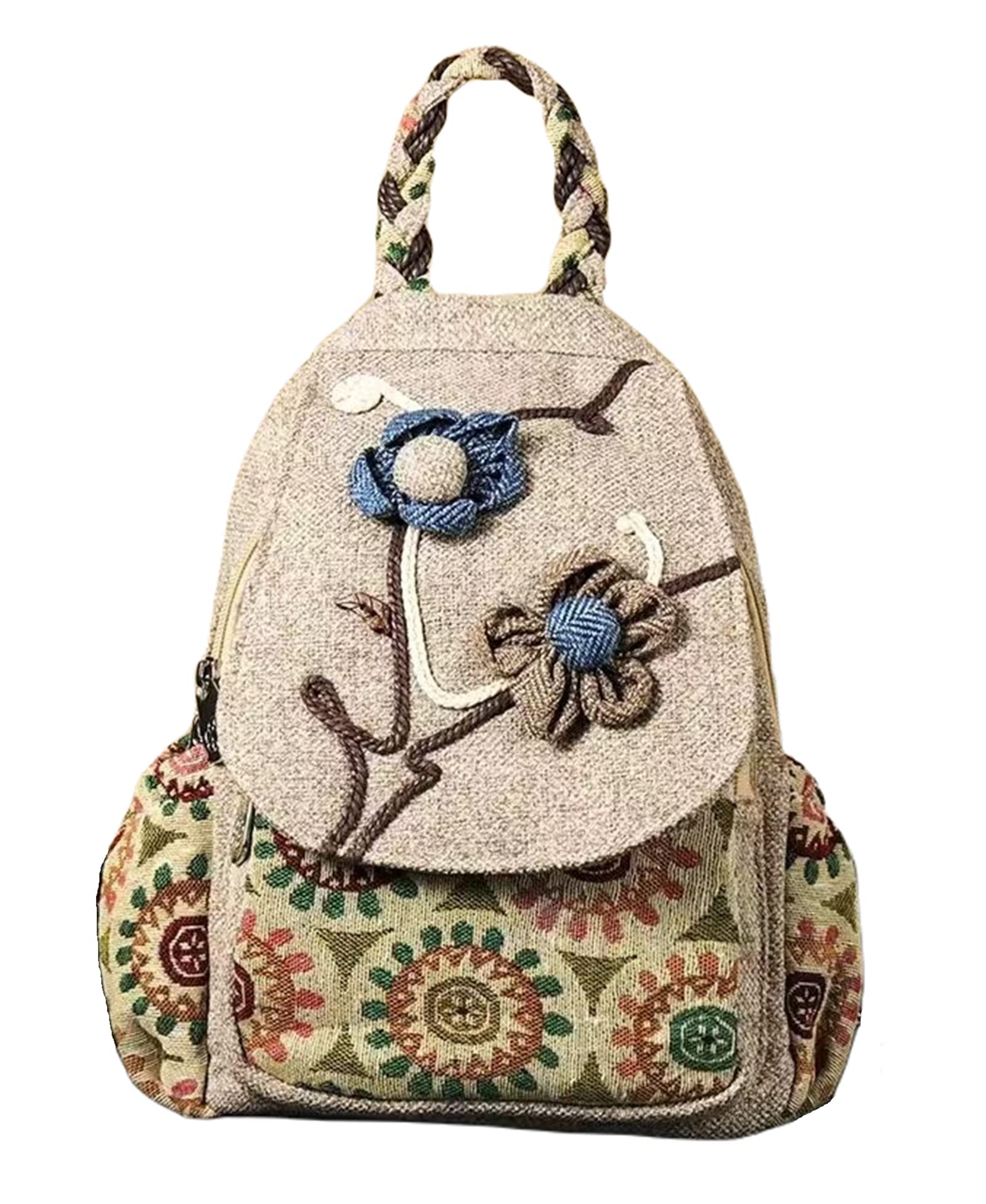 HUANGGUOSHU Backpack Purse for Women - Boho Style Small Adjustable Carry Sling Bag with Perfect Mini Backpack for Fashionable Bohemian Ladies Gardenia