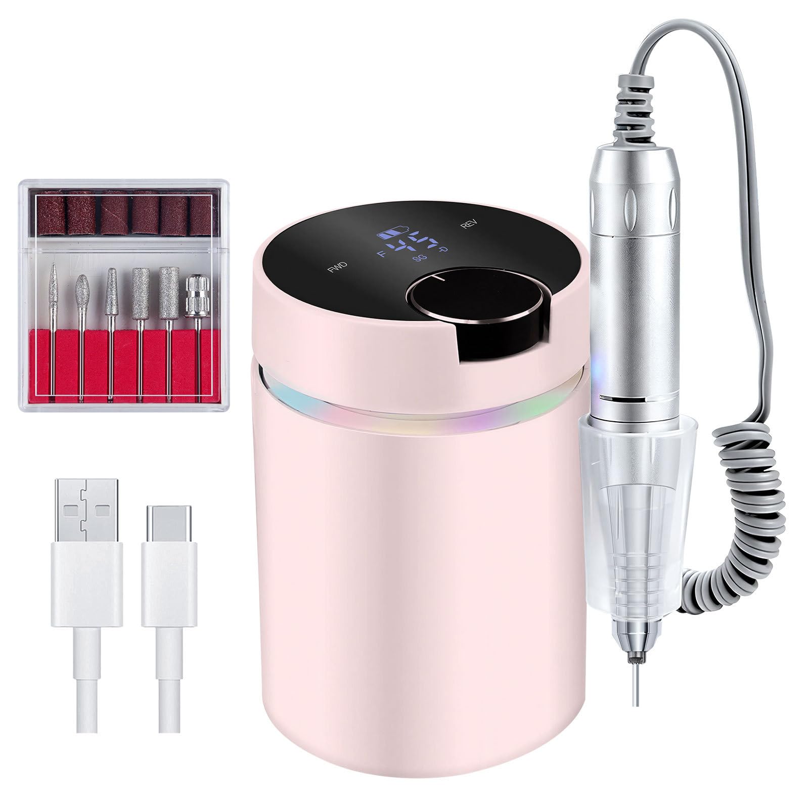 Kompaktowa elektryczna wiertarka do paznokci 45000 obr./min akumulatorowa polerka do paznokci idealna do manicure i pedicure narzędzie do manicure