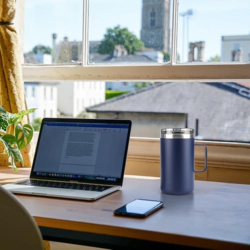 Miniatura 6 de Olympia Tools Juego de tazas de café con asa y tapa, 20 onzas, taza de campamento aislada, paquete de 2, vaso de viaje de acero inoxidable de doble