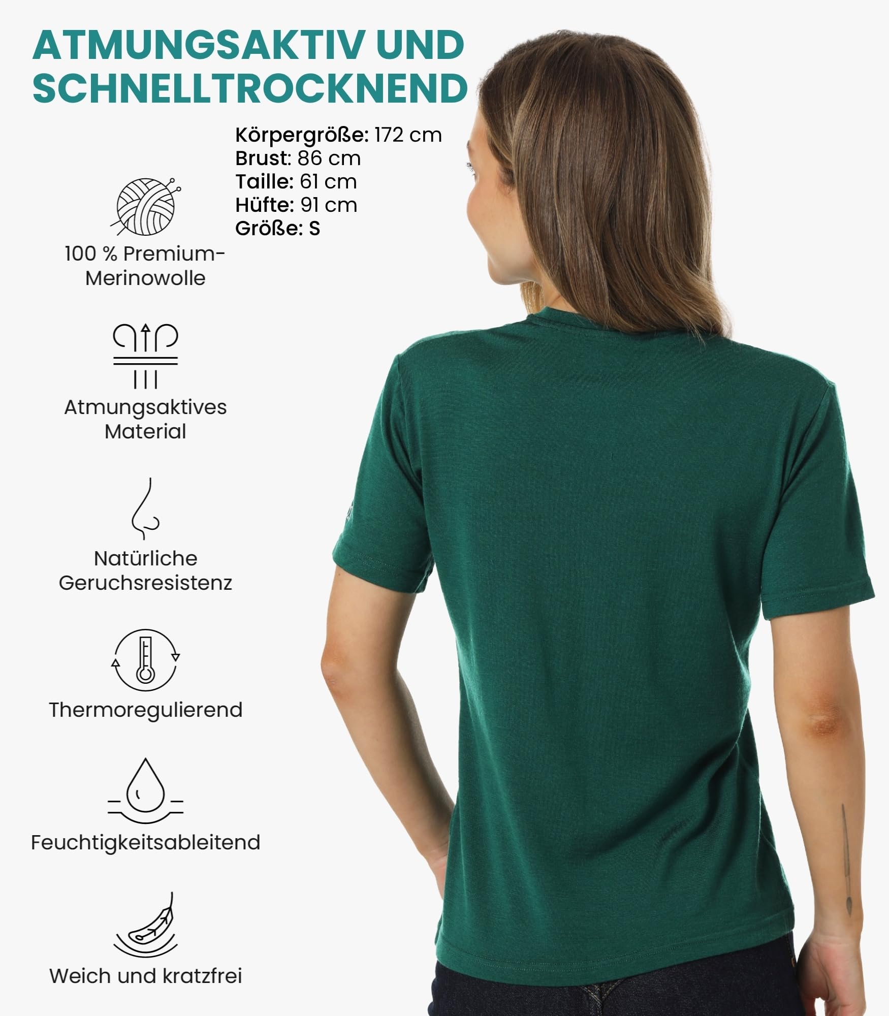 Merino.tech 100% Merino Shirt Damen Wandern & Alltag + Wandersocken | Atmungsaktives Sportshirt & Wandershirt, schnelltrocknend, schweißabsorbierend, geruchshemmend, pflegeleichtes Thermoshirt