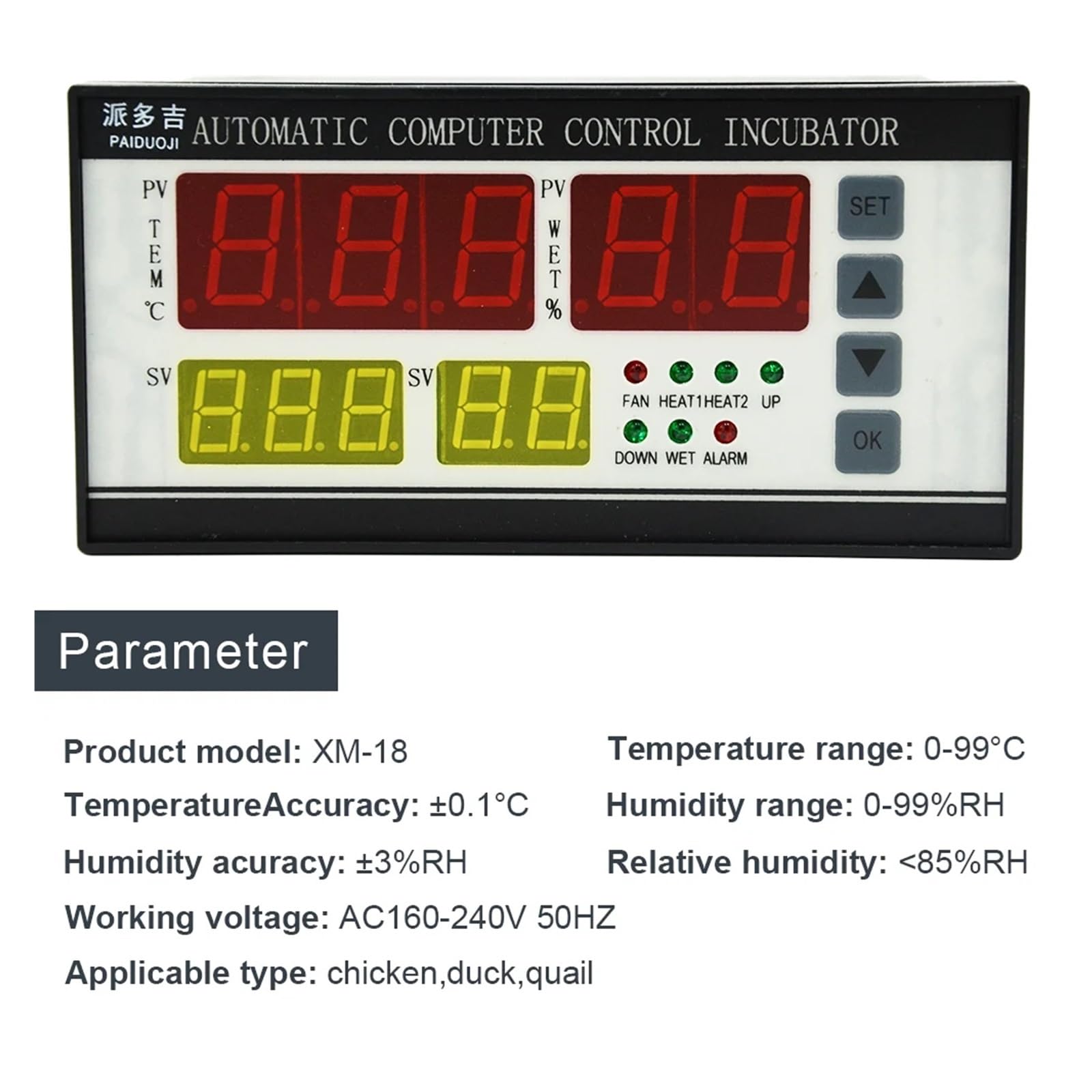 Kontroler Temperatury, Xm-18, Inkubator z kontrolerem jaj, wielofunkcyjna automatyczna kontrola temperatury i wilgotności(XM-18S)