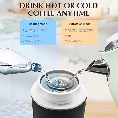 Miniatura 4 de Máquina de café espresso portátil 3 en 1 para viajes y campamentos, cafetera portátil de 20 bares con pantalla LED USB-C, cafetera para automóvil,