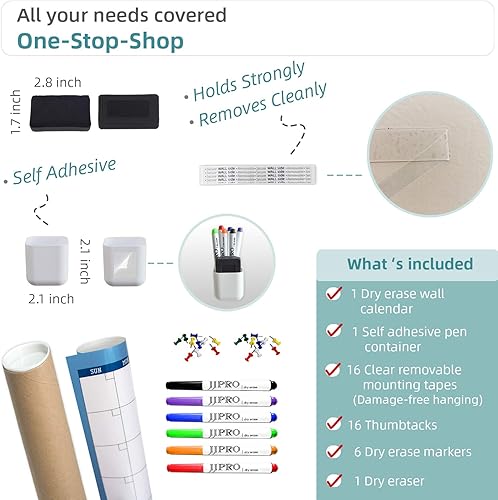 Miniatura 3 de Calendario de pared grande de borrado en seco – 52 x 36 pulgadas – Calendario anual sin fecha en blanco – Pizarra blanca de alta calidad –