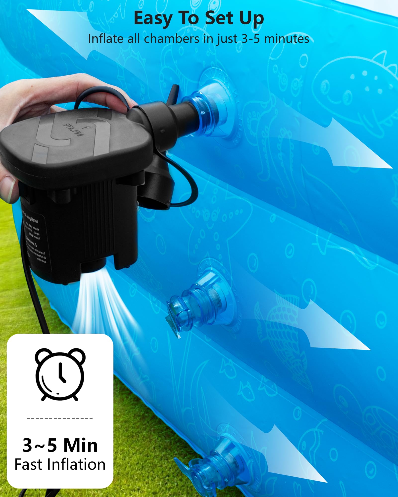 RUANSZZ Extra Large Inflatable Pool, 130"" x 72"" x 22"" Full-Sized Blow Up with Pump for Summer Water Party, Thickened Swimming Pool for Family, Garden, Backyard, Indoor Outdoor