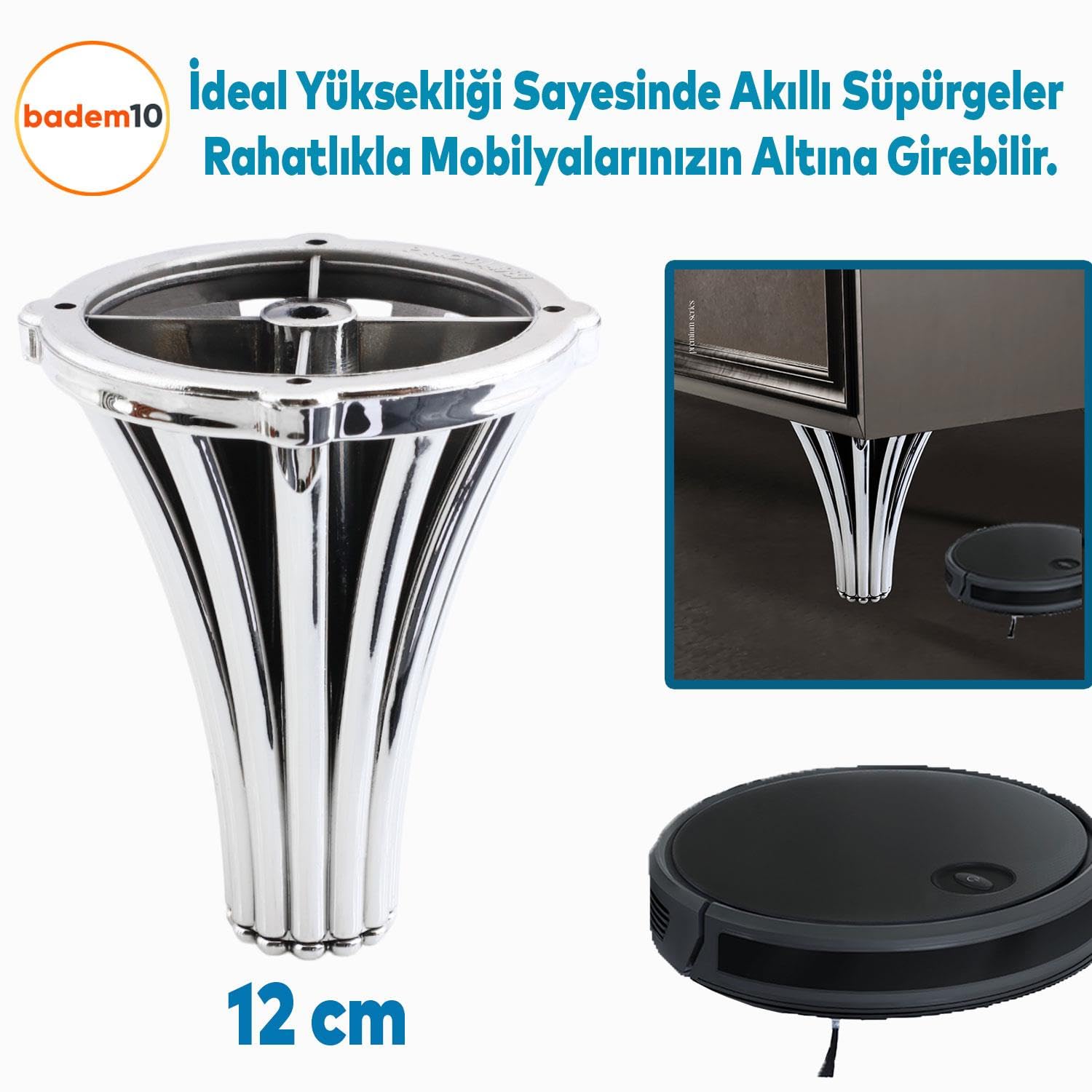 (4 ADET) İstanbul 12 cm Krom Mobilya Kanepe Koltuk Tv Ünitesi Konsol Ayağı Ayak Ayakları