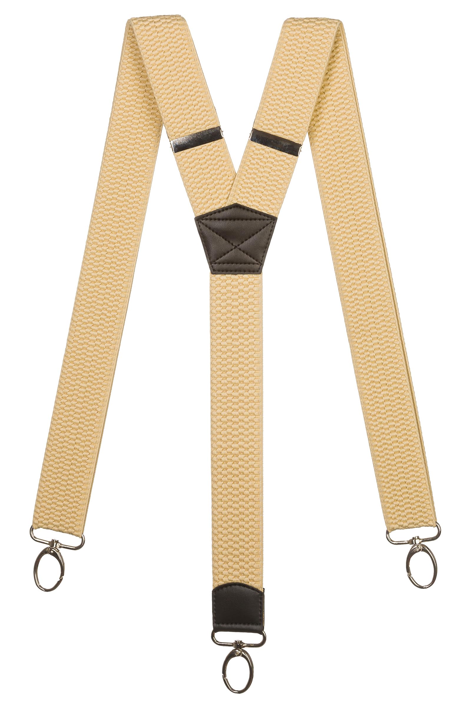 Olata Heavy Duty Y-Shape Braces/Suspenders with Carabiner Clips - 4cm. Light Cream