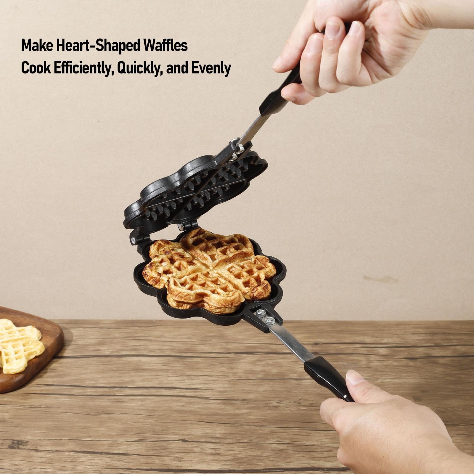 5 cavità Mini Heart Stovetop Waffle Pan, Family Breakfast Baker