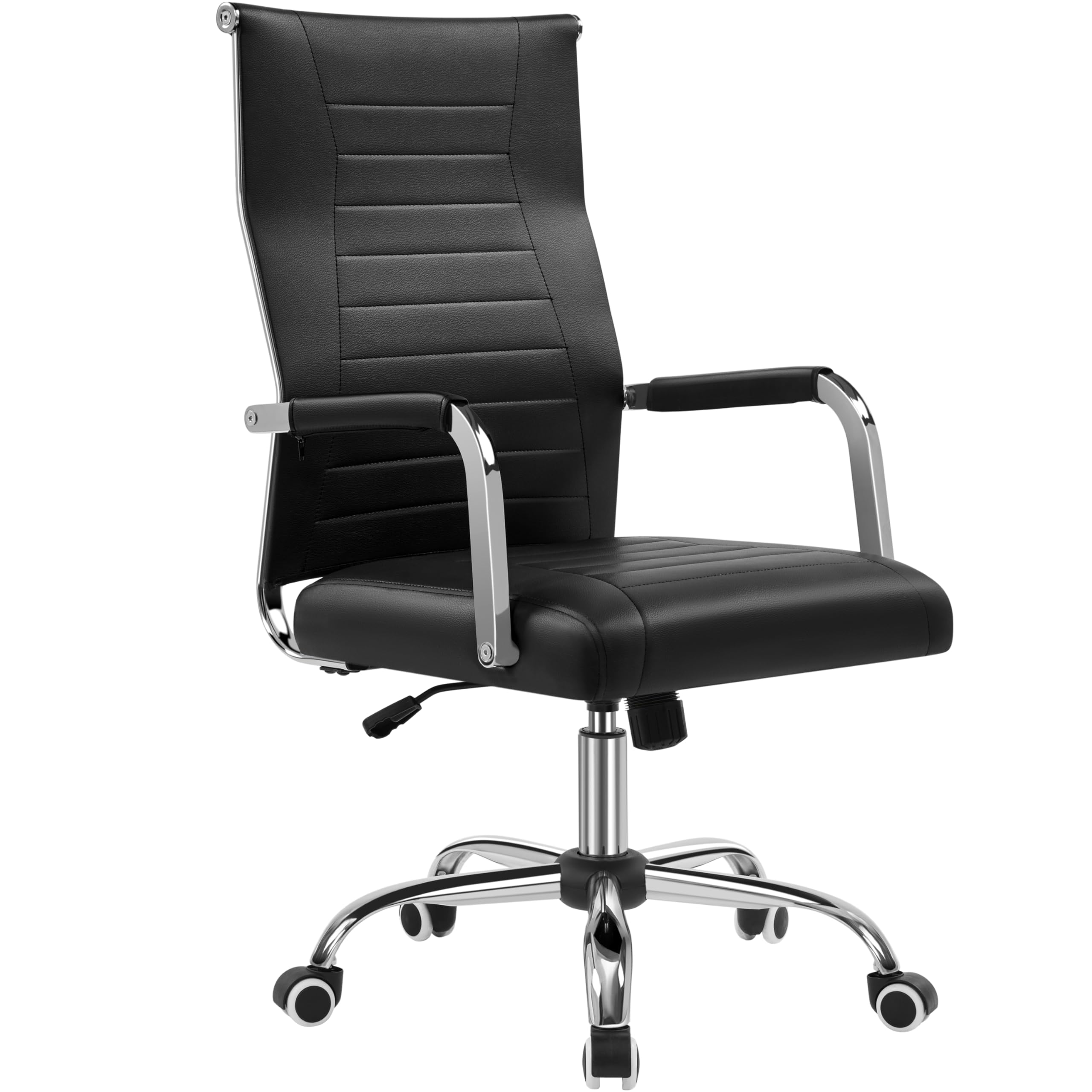 Yaheetech Bürostuhl ergonomischer Schreibtischstuhl mit Armlehnen, Chefsessel Computerstuhl hoher Rückenlehne, Arbeitsstuhl mit Wippfunktion bis 136 kg Belastbar Schwarz