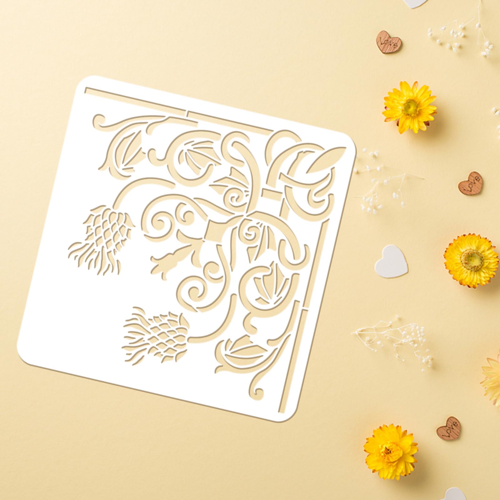 FINGERINSPIRE Thistle Flower Corner Stencil 11.8x11.8inch Reusable Floral Corner Painting Template DIY Craft Plants Corner Decoration Stencil For...