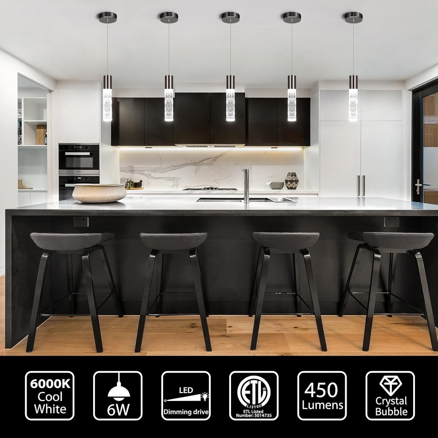 OKELI Pendant Light Fixtures, Pendant Lights Kitchen Island, Bubble Crystal Chandeliers - Image 2