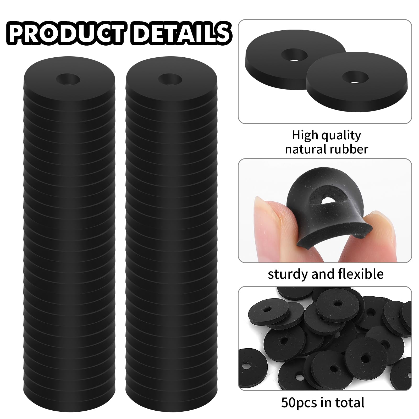 100 Pcs Rubber Grommets,Rubber Washers for Bolts,Heavy Duty Abrasion Resistant Rubbers Flat Washer Kit Black Fender Washers Grommets Spacers Thick Suppression Fasteners for Bolts Screws Washer - Image 3