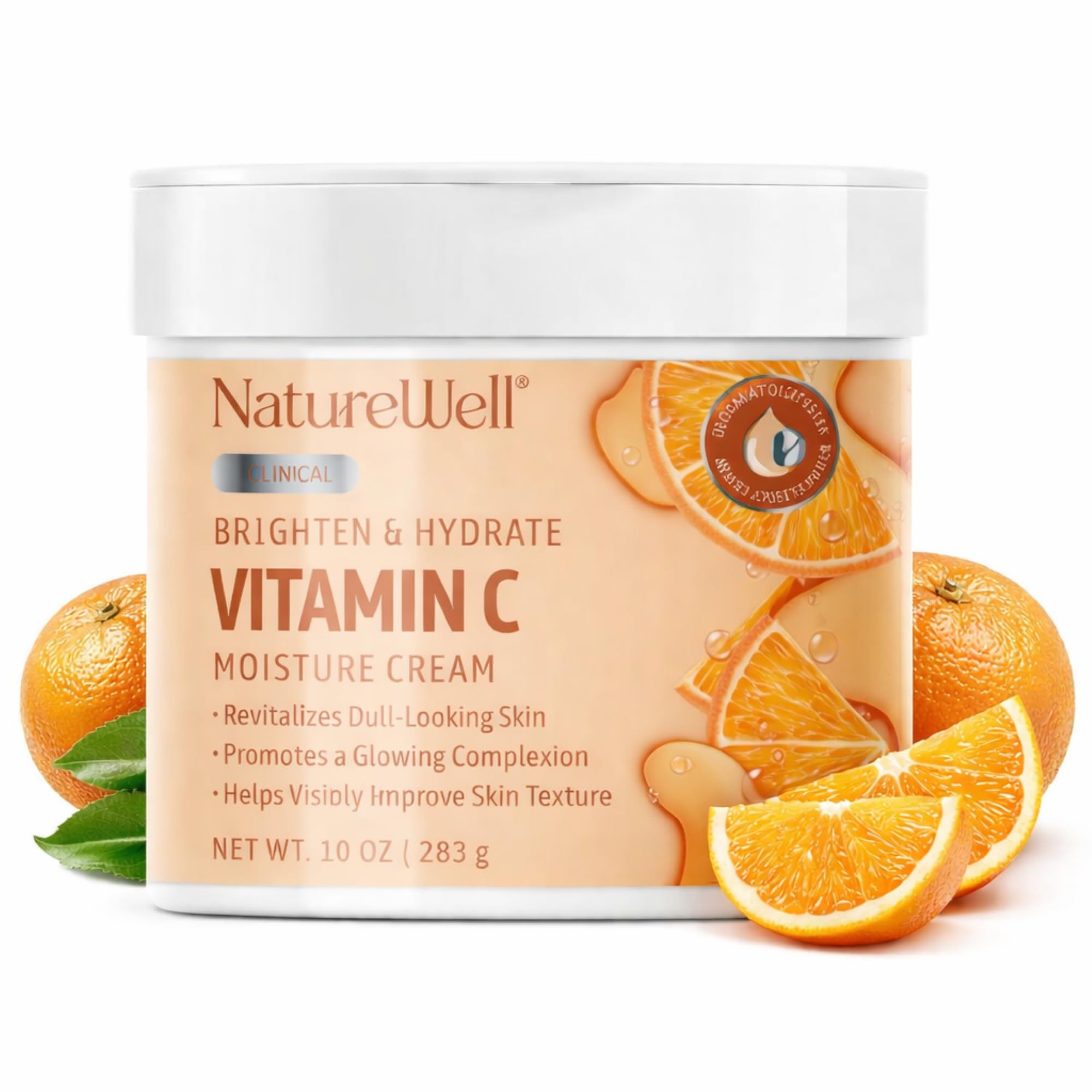 NATURE WELL Clinical Brighten & Hydrate Vitamin C Moisture Cream Skincare for Face, Body & Hands, Revitalizes Dull-Looking Skin, Promotes A Glowing