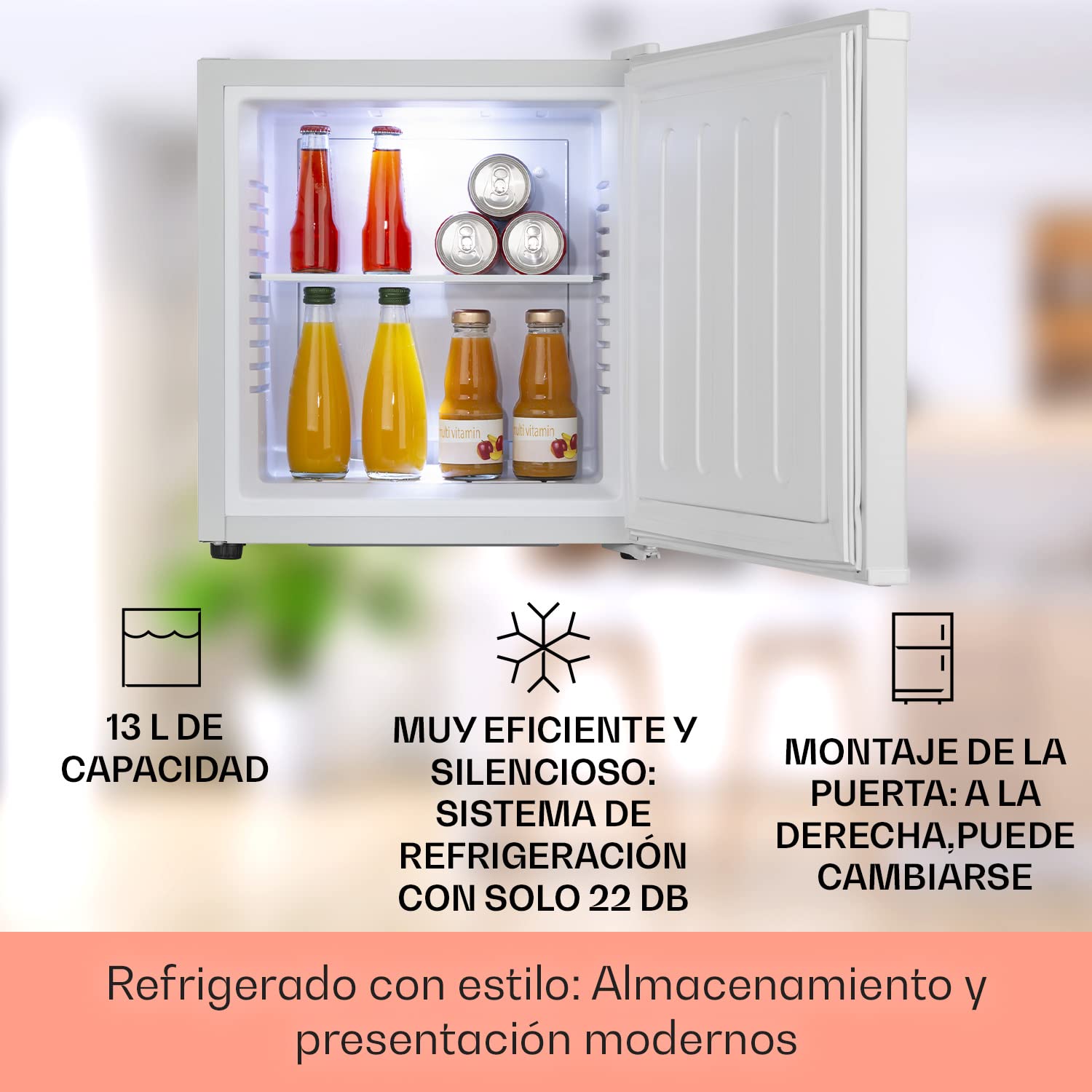 KLARSTEIN Nevera Pequeña para Habitación, Mini Nevera Comida, Bebidas, Cerveza, Cosméticos, Frigirificos Pequeños Casa y Oficina, Neveras Pequeñas 13L Estantes Ajustables, Silenciosa