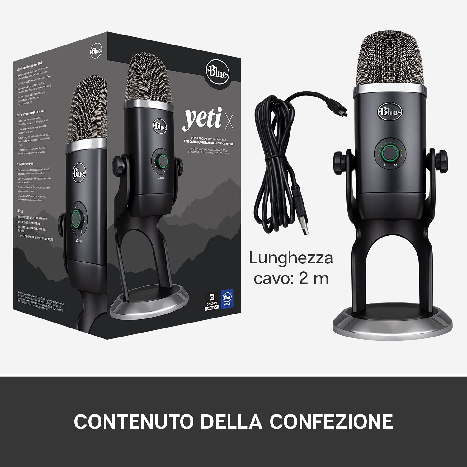 Blue Yeti X Microfono Professionale USB a Condensatore per Registrazione | Streaming, Gaming, Podcasting su PC e Mac, Mic ad Alta risoluzione, Illuminazione LED, Effetti Blue VO!CE - Nero