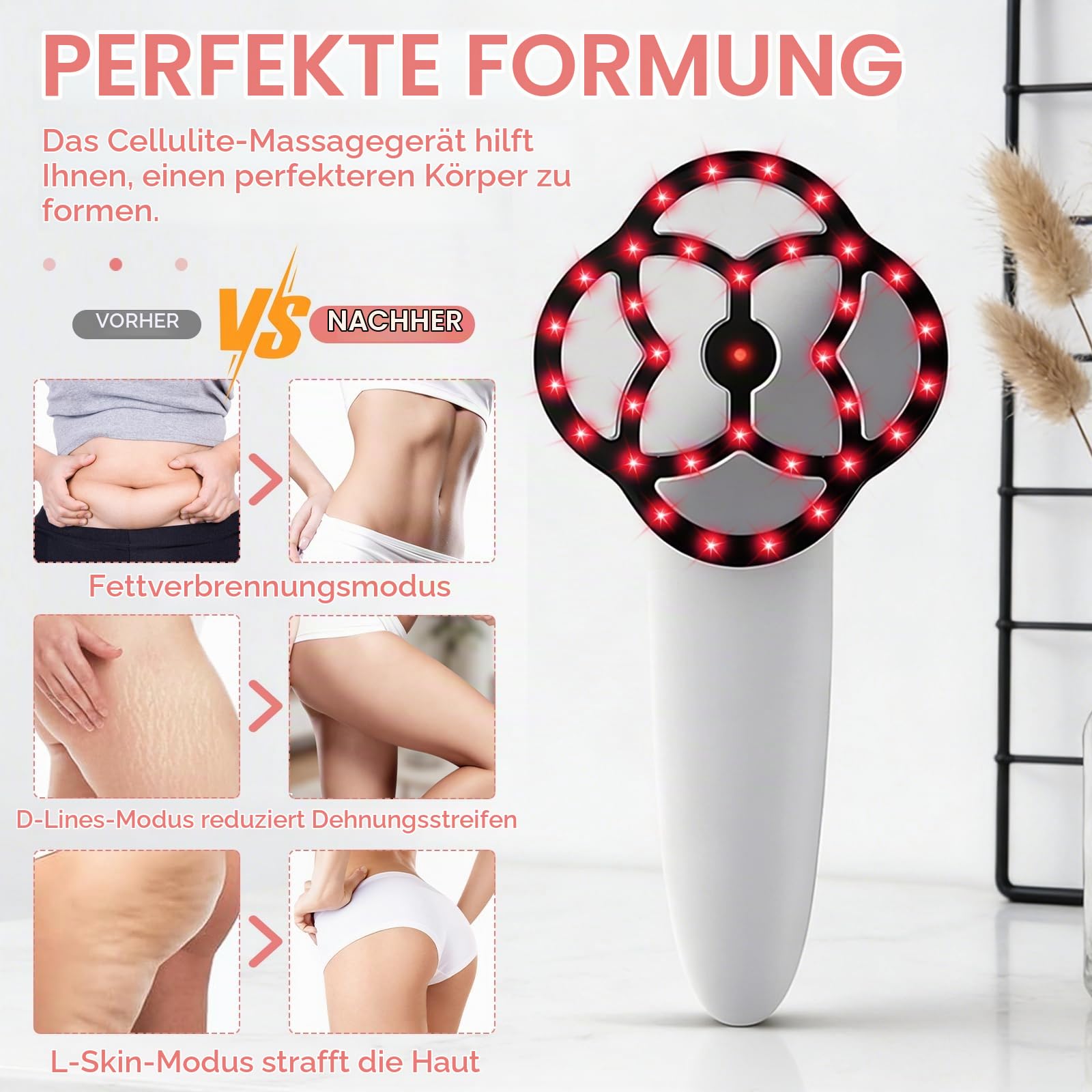 Cellulite Massagegerät, Lymphdrainage Gerät mit Heizfunktion, Lipödem Handmassagegerät mit 3 Arbeitsmodi 15 Einstellbare, für Arme, Beine, Bauch, Po Gegen Orangenhaut und Lipödem
