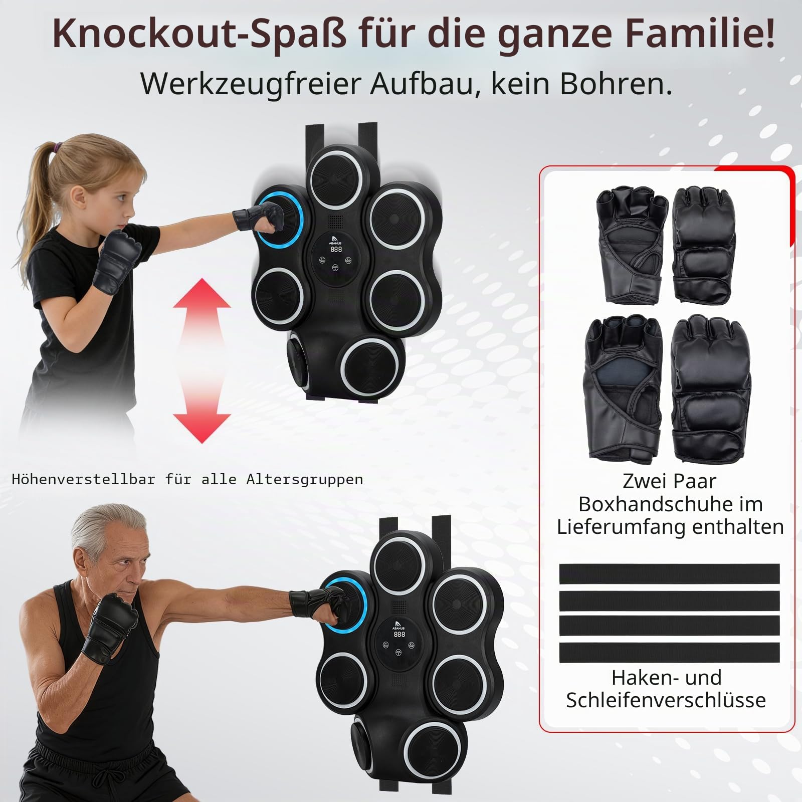 Abahub Music Boxing Machine for Adults & Kids, Home Fitness Equipment with Gloves, Wall Mounted Interactive Punching Target